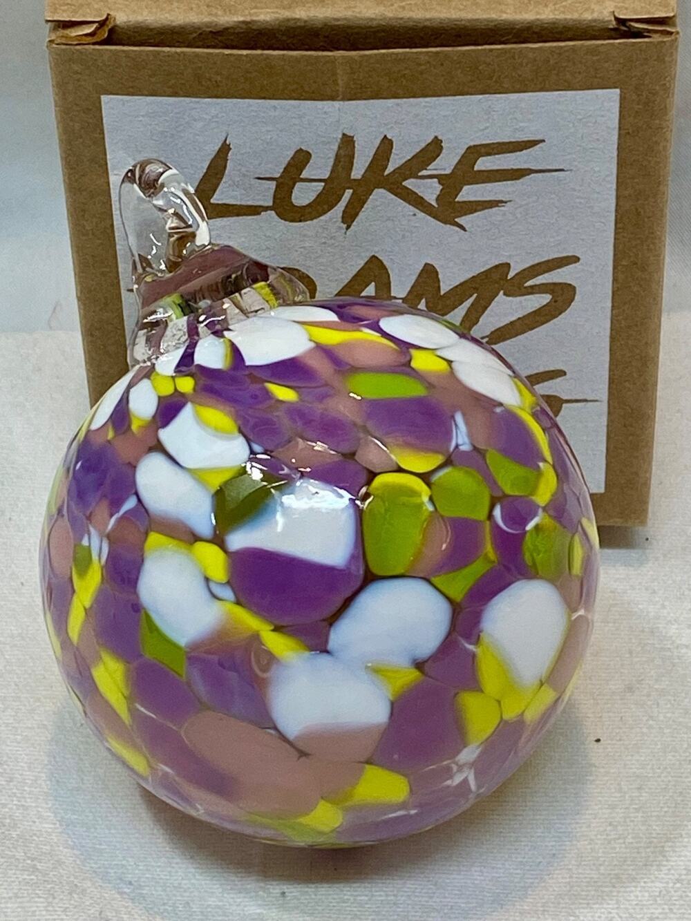 NIB Luke Adams Art Glass Mottled Ornament Hanging Orb Ball